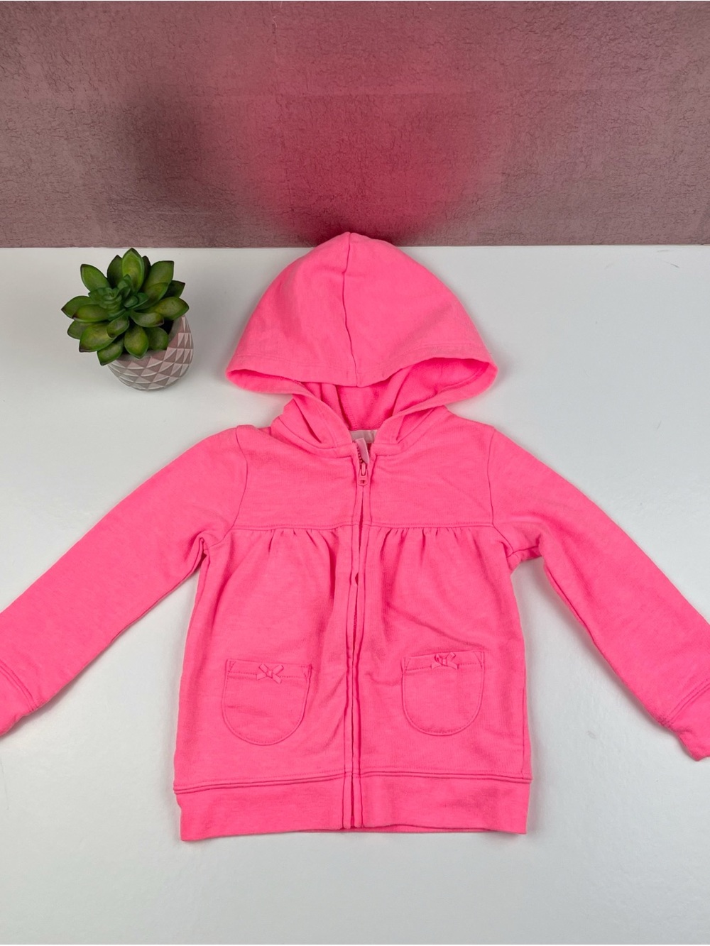 Carter's Hot Pink Hooded Full Zip Jacket Baby Girl Size 24 Months Casual